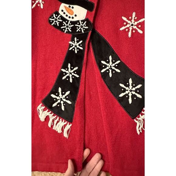 Mandal Bay Womans L Snowman Cardigan Red Christmas Sweater Holiday Frosty Ugly - Picture 5 of 12